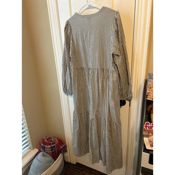 Blue and White Striped A New Day Maxi Dress Puff Sleeve, Long Sleeve - Picture 2 of 7